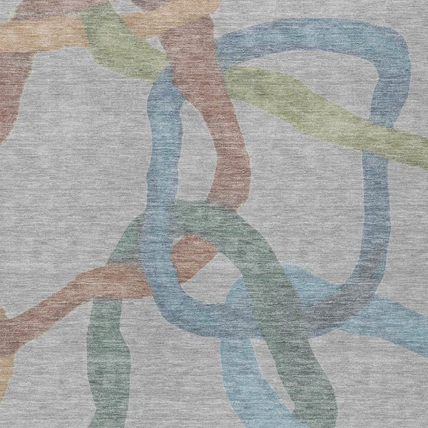 HomeRoots 5' Contemporary Gray-Blue & Copper Abstract Washable Area Rug for Indoor/Outdoor Spaces, Stylish Durability 690256