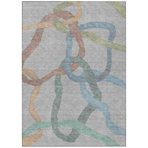 HomeRoots 5' Contemporary Gray-Blue & Copper Abstract Washable Area Rug for Indoor/Outdoor Spaces, Stylish Durability 690256