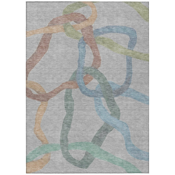 HomeRoots 5' Contemporary Gray-Blue & Copper Abstract Washable Area Rug for Indoor/Outdoor Spaces, Stylish Durability 690256