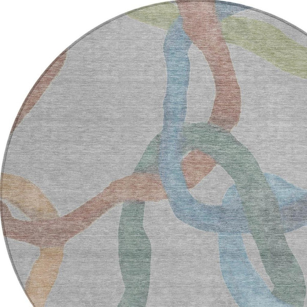 HomeRoots 8' Gray Blue And Copper Round Abstract Area Rug – Stylish, Washable, Durable for Indoor & Outdoor Use 690257