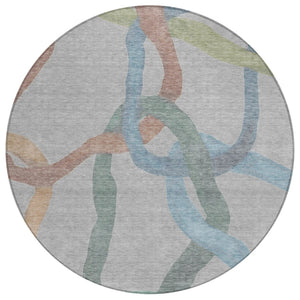 HomeRoots 8' Gray Blue And Copper Round Abstract Area Rug – Stylish, Washable, Durable for Indoor & Outdoor Use 690257