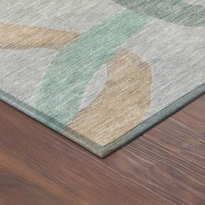 HomeRoots 8' Gray Blue And Copper Round Abstract Area Rug – Stylish, Washable, Durable for Indoor & Outdoor Use 690257