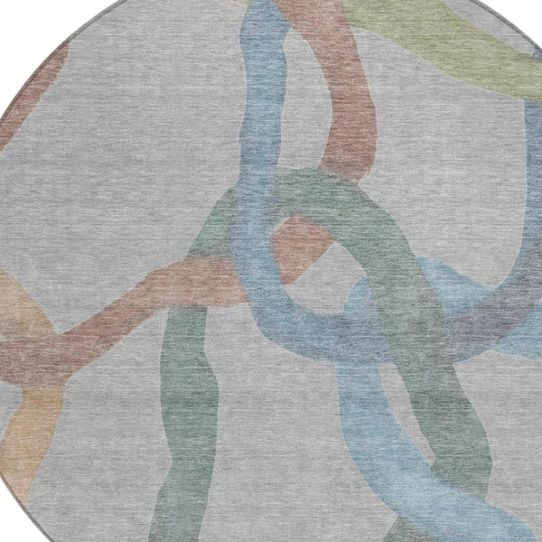 HomeRoots 8' Gray Blue And Copper Round Abstract Area Rug – Stylish, Washable, Durable for Indoor & Outdoor Use 690257