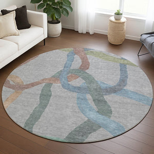 HomeRoots 8' Gray Blue And Copper Round Abstract Area Rug – Stylish, Washable, Durable for Indoor & Outdoor Use 690257