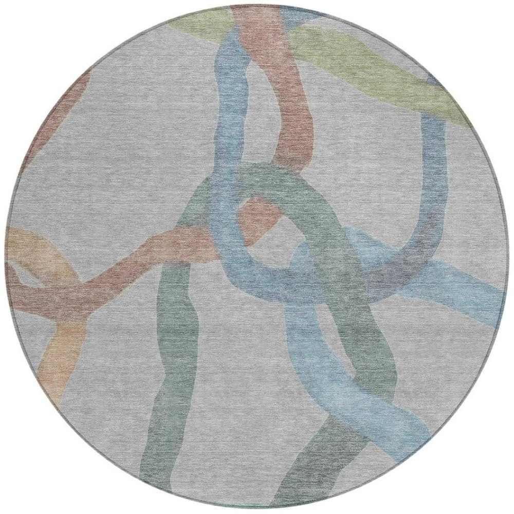 HomeRoots 8' Gray Blue And Copper Round Abstract Area Rug – Stylish, Washable, Durable for Indoor & Outdoor Use 690257