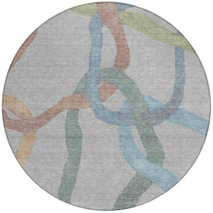 HomeRoots 8' Gray Blue And Copper Round Abstract Area Rug – Stylish, Washable, Durable for Indoor & Outdoor Use 690257
