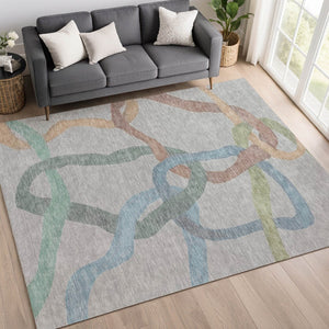 HomeRoots 9' X 12' Washable Gray-Blue and Copper Abstract Area Rug for Stylish Indoor/Outdoor Spaces 690259