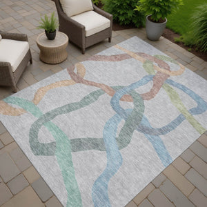 HomeRoots 9' X 12' Washable Gray-Blue and Copper Abstract Area Rug for Stylish Indoor/Outdoor Spaces 690259