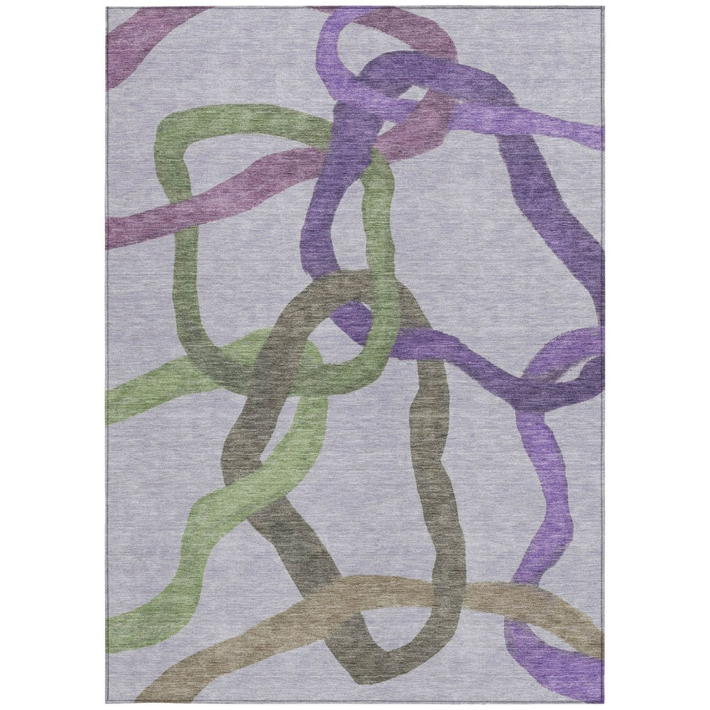HomeRoots 5' Contemporary Abstract Area Rug in Lavender, Green & Brown – Washable, Indoor/Outdoor Durability 690262