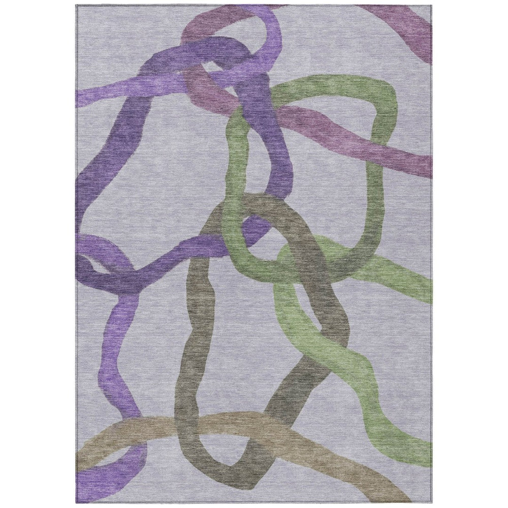 HomeRoots 5' Contemporary Abstract Area Rug in Lavender, Green & Brown – Washable, Indoor/Outdoor Durability 690262