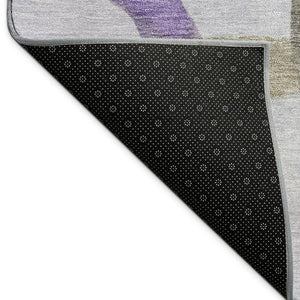 HomeRoots 5' Contemporary Abstract Area Rug in Lavender, Green & Brown – Washable, Indoor/Outdoor Durability 690262