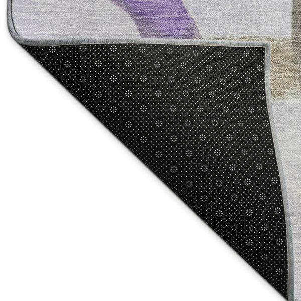 HomeRoots 5' Contemporary Abstract Area Rug in Lavender, Green & Brown – Washable, Indoor/Outdoor Durability 690262