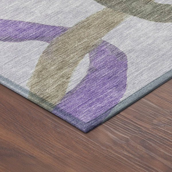 HomeRoots 5' Contemporary Abstract Area Rug in Lavender, Green & Brown – Washable, Indoor/Outdoor Durability 690262