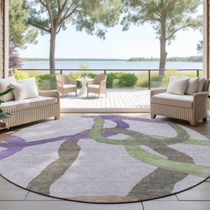 HomeRoots 8' Stylish Lavender Green Brown Round Area Rug - Washable, Durable Design for Indoor & Outdoor Use 690263