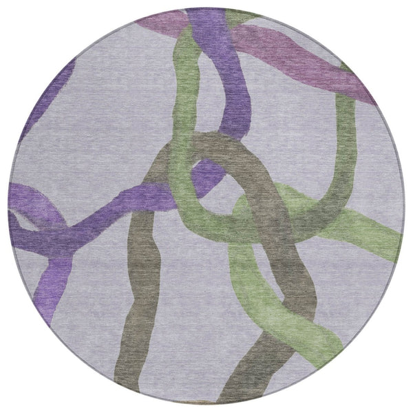 HomeRoots 8' Stylish Lavender Green Brown Round Area Rug - Washable, Durable Design for Indoor & Outdoor Use 690263