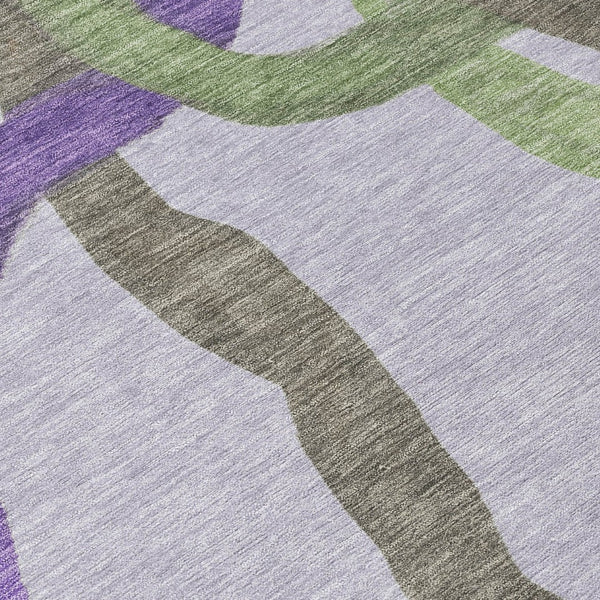 HomeRoots 8' Stylish Lavender Green Brown Round Area Rug - Washable, Durable Design for Indoor & Outdoor Use 690263