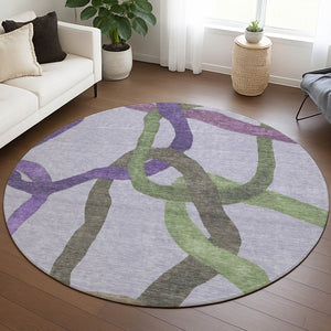 HomeRoots 8' Stylish Lavender Green Brown Round Area Rug - Washable, Durable Design for Indoor & Outdoor Use 690263