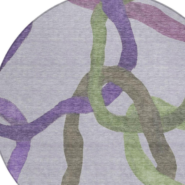 HomeRoots 8' Stylish Lavender Green Brown Round Area Rug - Washable, Durable Design for Indoor & Outdoor Use 690263