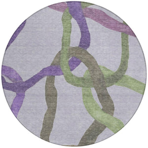 HomeRoots 8' Stylish Lavender Green Brown Round Area Rug - Washable, Durable Design for Indoor & Outdoor Use 690263