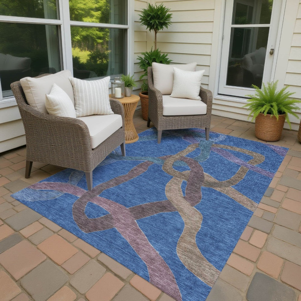 HomeRoots 5' X 8' Abstract Washable Area Rug in Navy, Brown & Mauve – Durable, Stylish for Indoors & Outdoors 690268