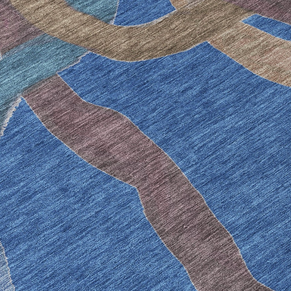 HomeRoots 5' X 8' Abstract Washable Area Rug in Navy, Brown & Mauve – Durable, Stylish for Indoors & Outdoors 690268