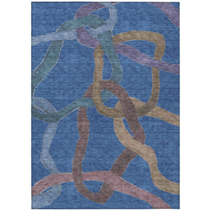 HomeRoots 8' X 10' Stylish Navy, Brown & Mauve Abstract Rug - Washable, Durable for Indoor/Outdoor Living Spaces 690270