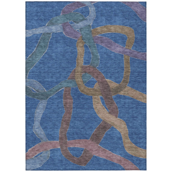 HomeRoots 8' X 10' Stylish Navy, Brown & Mauve Abstract Rug - Washable, Durable for Indoor/Outdoor Living Spaces 690270
