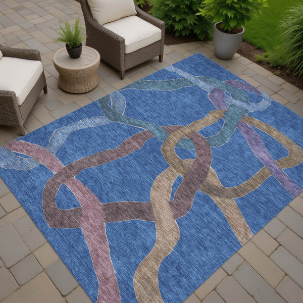 HomeRoots 8' X 10' Stylish Navy, Brown & Mauve Abstract Rug - Washable, Durable for Indoor/Outdoor Living Spaces 690270