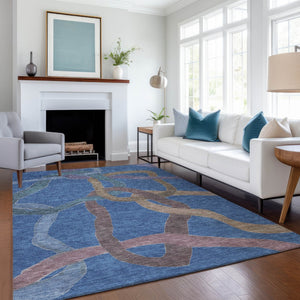 HomeRoots 9' X 12' Washable Indoor Outdoor Area Rug in Navy Blue, Brown & Mauve – Durable, Stylish & Versatile! 690271