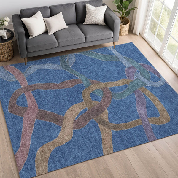 HomeRoots 10' Contemporary Abstract Washable Area Rug in Navy Blue, Brown & Mauve for Indoor/Outdoor Use 690272