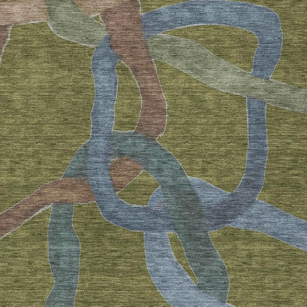 HomeRoots 8' X 10' Modern Abstract Olive Green, Blue & Brown Indoor/Outdoor Area Rug - Washable & Durable 690276