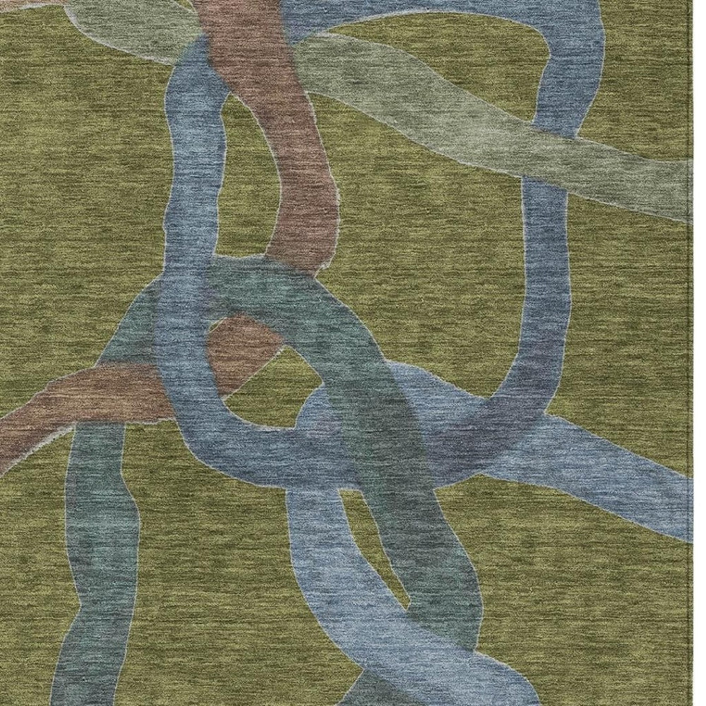 HomeRoots 9' Abstract Washable Area Rug in Olive Green, Blue & Brown - Perfect for Indoor & Outdoor Spaces! 690277