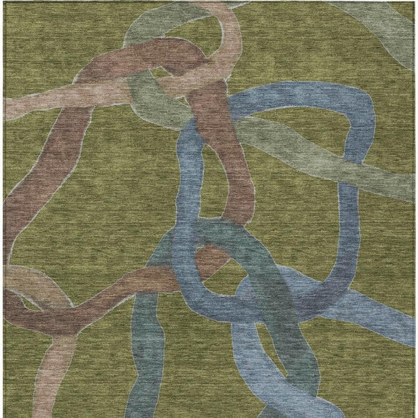 HomeRoots 10' Modern Abstract Area Rug in Olive Green, Blue & Brown – Washable, Durable for Indoor/Outdoor Use 690278