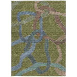 HomeRoots 10' Modern Abstract Area Rug in Olive Green, Blue & Brown – Washable, Durable for Indoor/Outdoor Use 690278