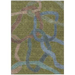 HomeRoots 10' Modern Abstract Area Rug in Olive Green, Blue & Brown – Washable, Durable for Indoor/Outdoor Use 690278