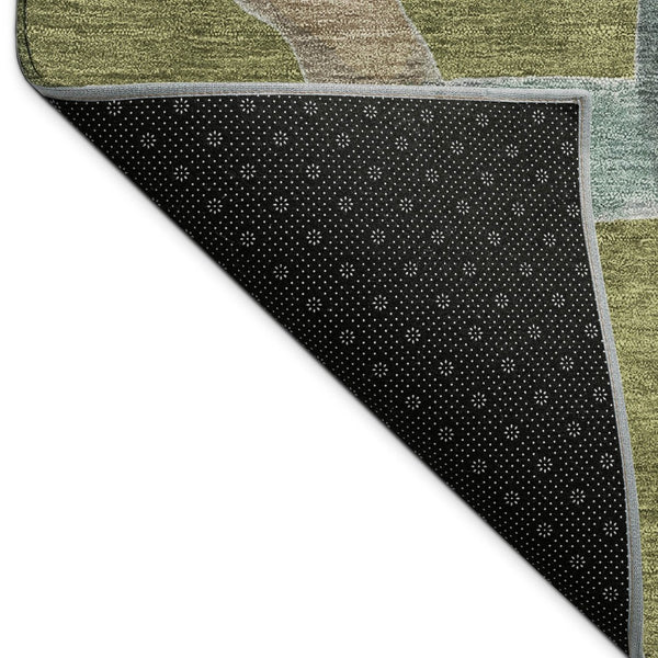 HomeRoots 10' Modern Abstract Area Rug in Olive Green, Blue & Brown – Washable, Durable for Indoor/Outdoor Use 690278
