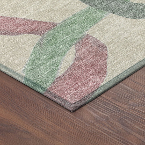 HomeRoots 5' Abstract Tan Blue Mauve Washable Area Rug - Durable Indoor/Outdoor Design, Stain-Resistant & Stylish 690280