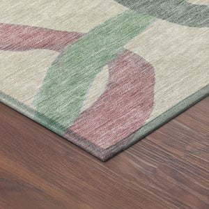 HomeRoots 8' Round Abstract Area Rug in Tan, Blue & Mauve - Stylish, Washable, Durable for Indoor & Outdoor Use 690281