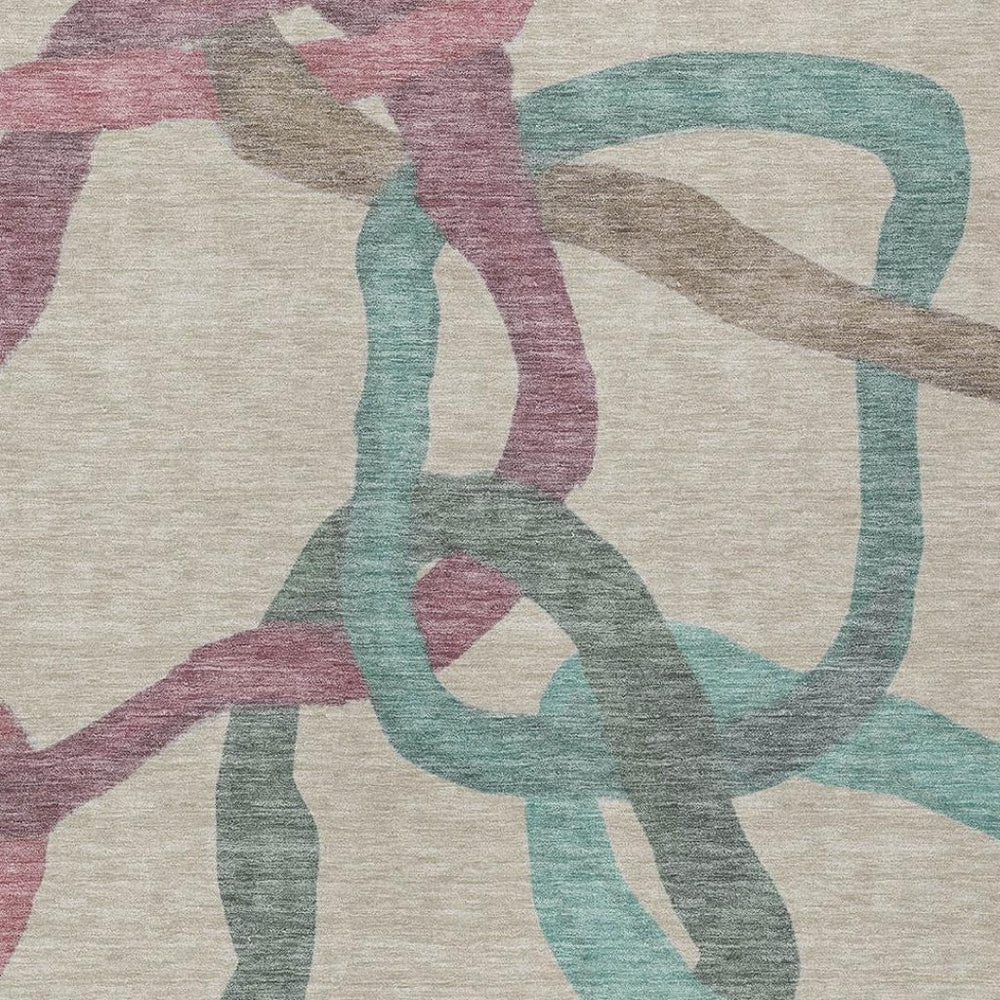 HomeRoots 8' X 10' Tan, Blue, and Mauve Abstract Washable Area Rug – Indoor/Outdoor, Durable, Stylish Comfort 690282
