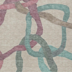 HomeRoots 8' X 10' Tan, Blue, and Mauve Abstract Washable Area Rug – Indoor/Outdoor, Durable, Stylish Comfort 690282