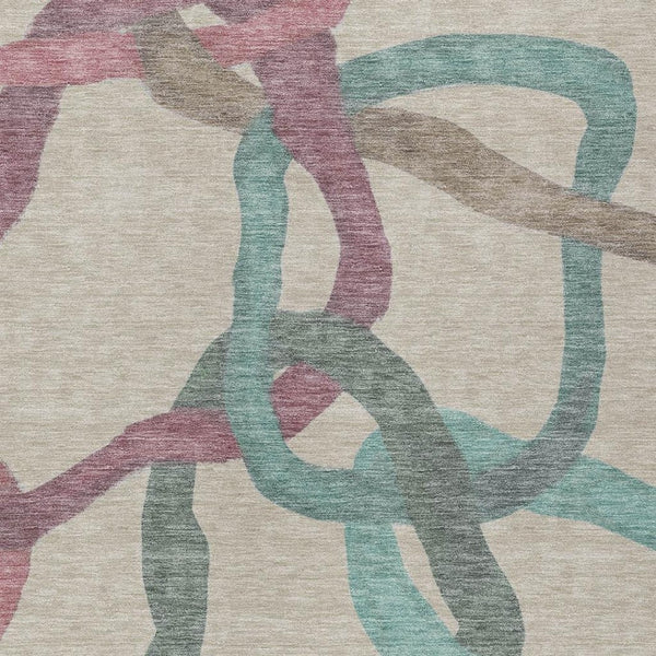 HomeRoots 8' X 10' Tan, Blue, and Mauve Abstract Washable Area Rug – Indoor/Outdoor, Durable, Stylish Comfort 690282