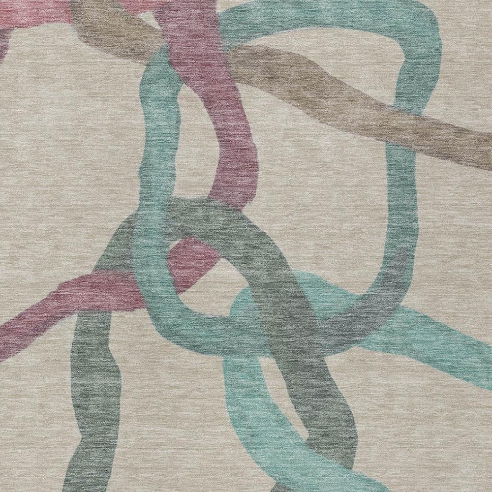 HomeRoots 9' X 12' Tan Blue And Mauve Abstract Area Rug – Versatile Washable Design for Indoor & Outdoor Use 690283