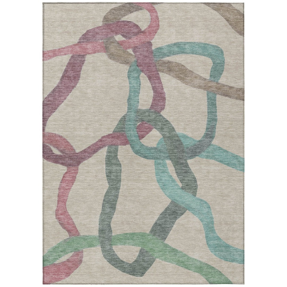 HomeRoots 9' X 12' Tan Blue And Mauve Abstract Area Rug – Versatile Washable Design for Indoor & Outdoor Use 690283