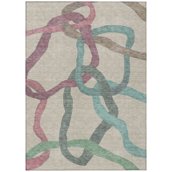 HomeRoots 10' Durable Tan, Blue & Mauve Abstract Washable Area Rug – Perfect for Indoor/Outdoor Living Spaces! 690284
