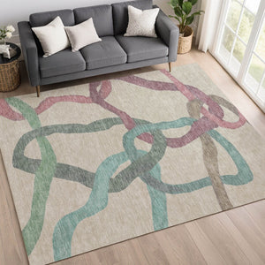 HomeRoots 10' Durable Tan, Blue & Mauve Abstract Washable Area Rug – Perfect for Indoor/Outdoor Living Spaces! 690284