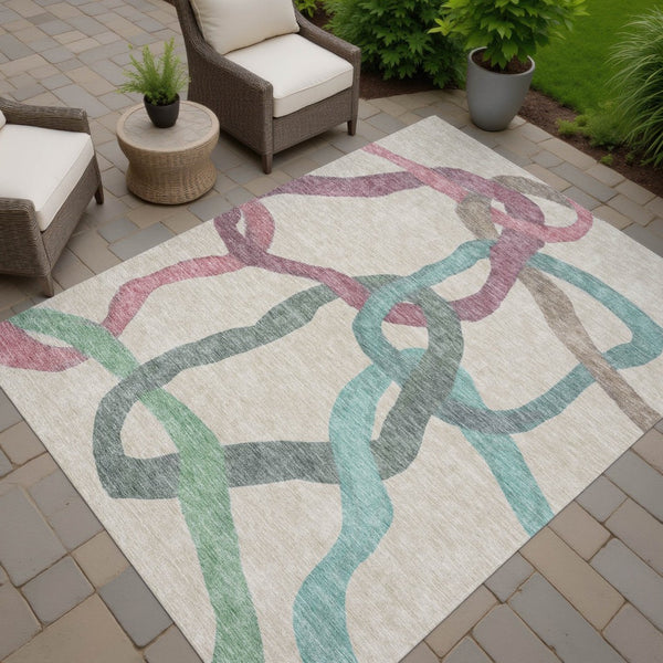 HomeRoots 10' Durable Tan, Blue & Mauve Abstract Washable Area Rug – Perfect for Indoor/Outdoor Living Spaces! 690284