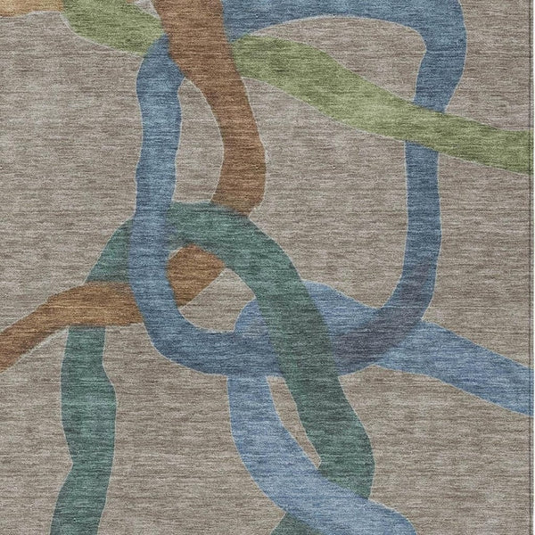 HomeRoots 5' X 8' Taupe Blue & Copper Abstract Area Rug - Stylish, Washable, Durable for Indoor & Outdoor Use 690286
