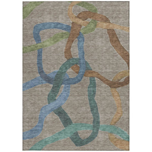 HomeRoots 5' X 8' Taupe Blue & Copper Abstract Area Rug - Stylish, Washable, Durable for Indoor & Outdoor Use 690286