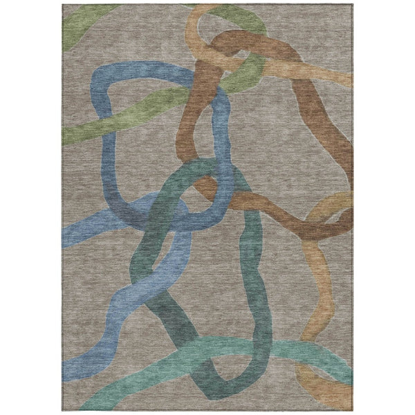 HomeRoots 5' X 8' Taupe Blue & Copper Abstract Area Rug - Stylish, Washable, Durable for Indoor & Outdoor Use 690286