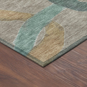 HomeRoots 8' Contemporary Taupe Blue & Copper Round Abstract Washable Rug for Indoor & Outdoor Spaces 690287